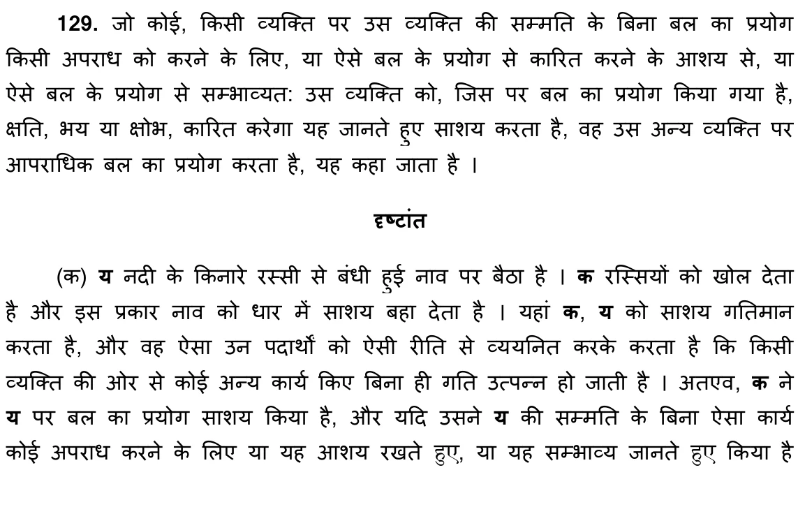 धारा 129 का आधिकारिक हिंदी अंश, पीडीएफ पृष्ठ 59; नीचे उपलब्ध प्रतिलेखन की समीक्षा बाकी है